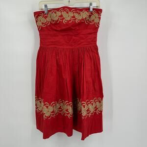 Girls From Savoy Womens Strapless Mini Dress Size 6 Embroidered Boho Cottagecore